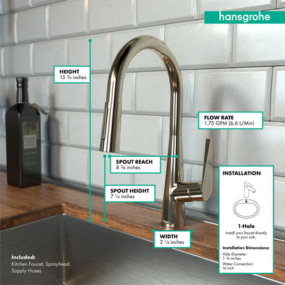 hansgrohe Talis S HighArc Kitchen Faucet, 2-Spray Pull-Down, 1.75 GPM