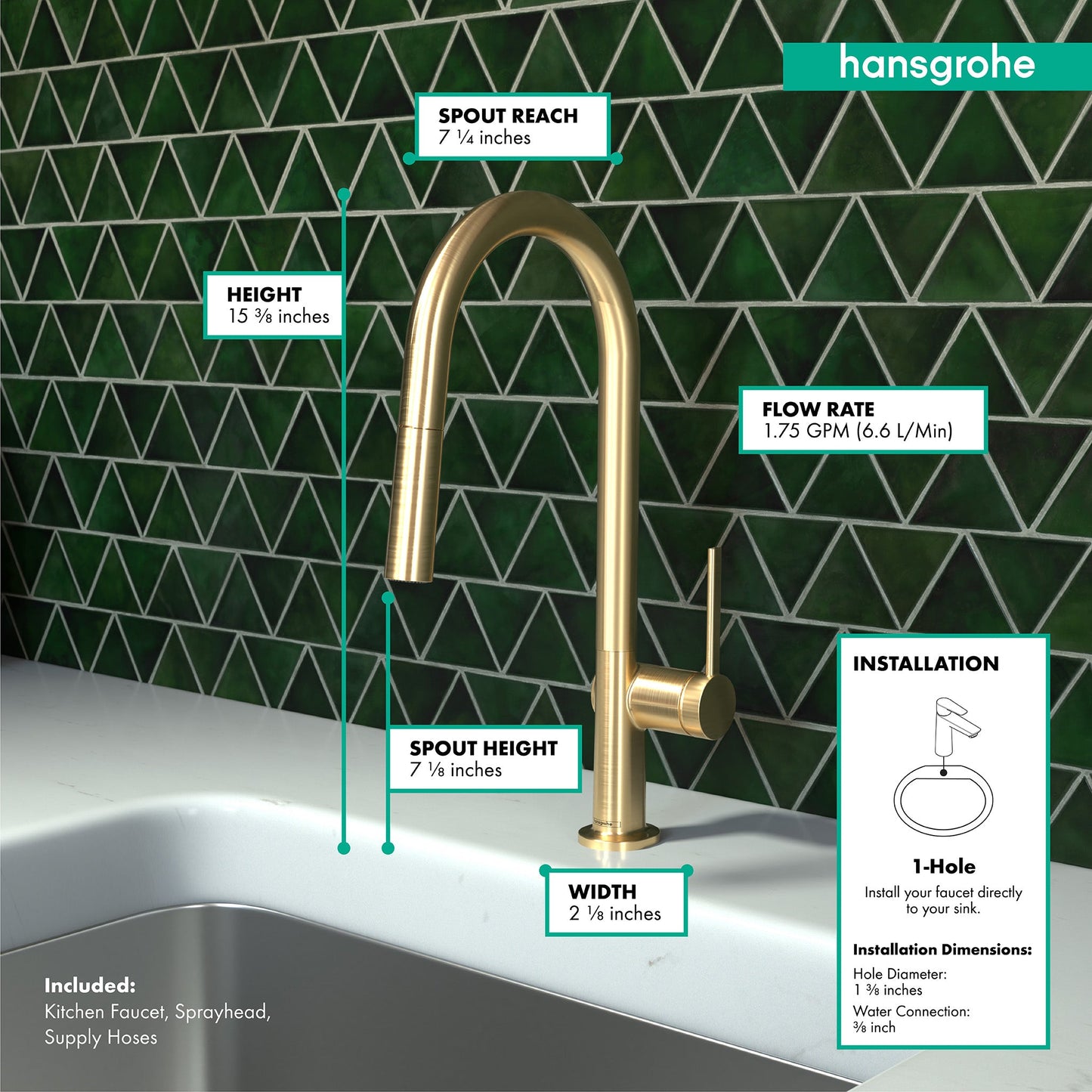 hansgrohe Talis N HighArc Kitchen Faucet, A-Style 2-Spray Pull-Down, 1.75 GPM
