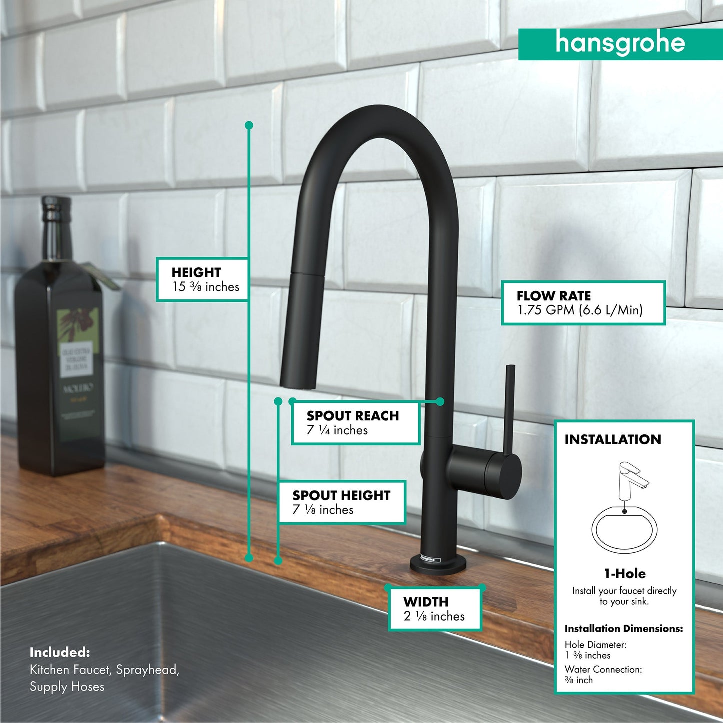 hansgrohe Talis N HighArc Kitchen Faucet, A-Style 2-Spray Pull-Down, 1.75 GPM