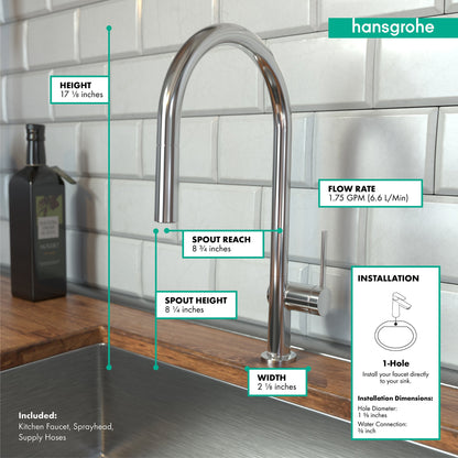 hansgrohe Talis N HighArc Kitchen Faucet, O-Style 2-Spray Pull-Down, 1.5 GPM