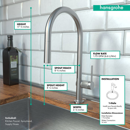 hansgrohe Talis N HighArc Kitchen Faucet, O-Style 2-Spray Pull-Down, 1.5 GPM