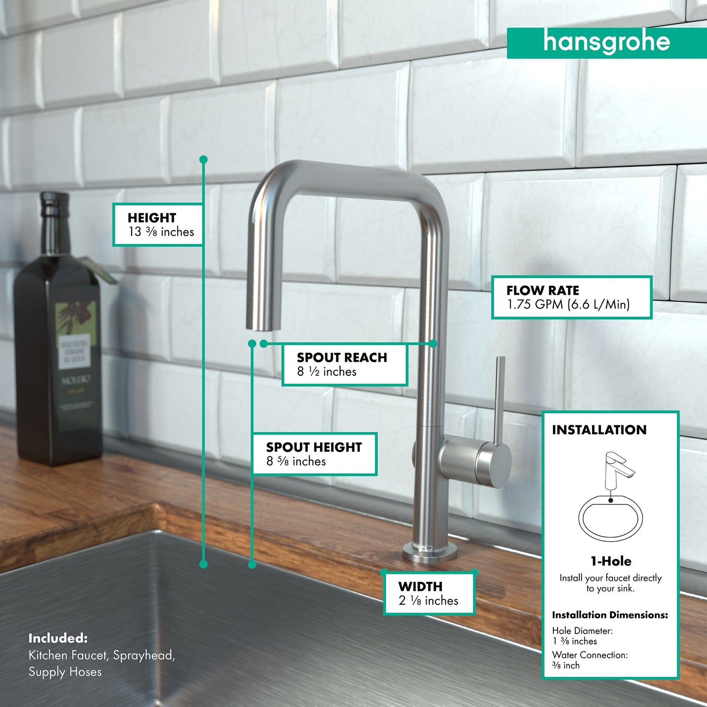 hansgrohe Talis N Kitchen Faucet, U-Style 1-Spray, 1.5 GPM