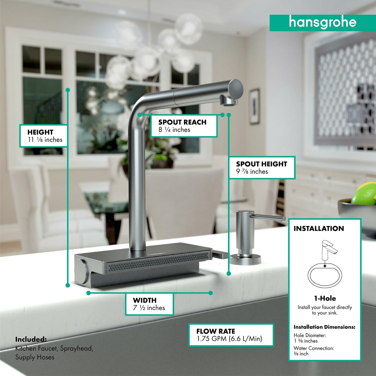 hansgrohe Aquno Select Kitchen Faucet, 2-Spray Pull-Out, 1.75 GPM
