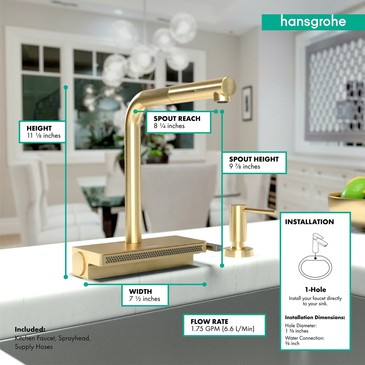 hansgrohe Aquno Select Kitchen Faucet, 2-Spray Pull-Out, 1.75 GPM