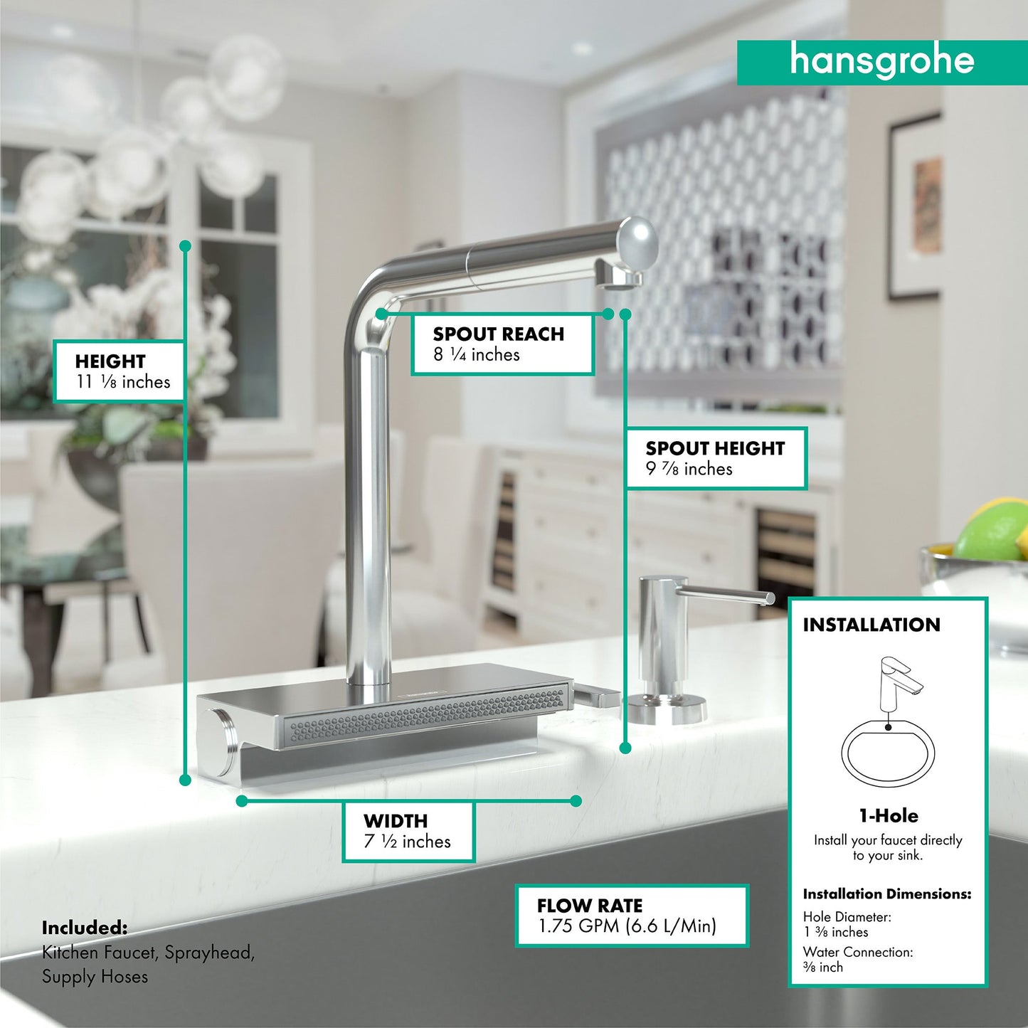 hansgrohe Aquno Select Kitchen Faucet, 2-Spray Pull-Out, 1.75 GPM