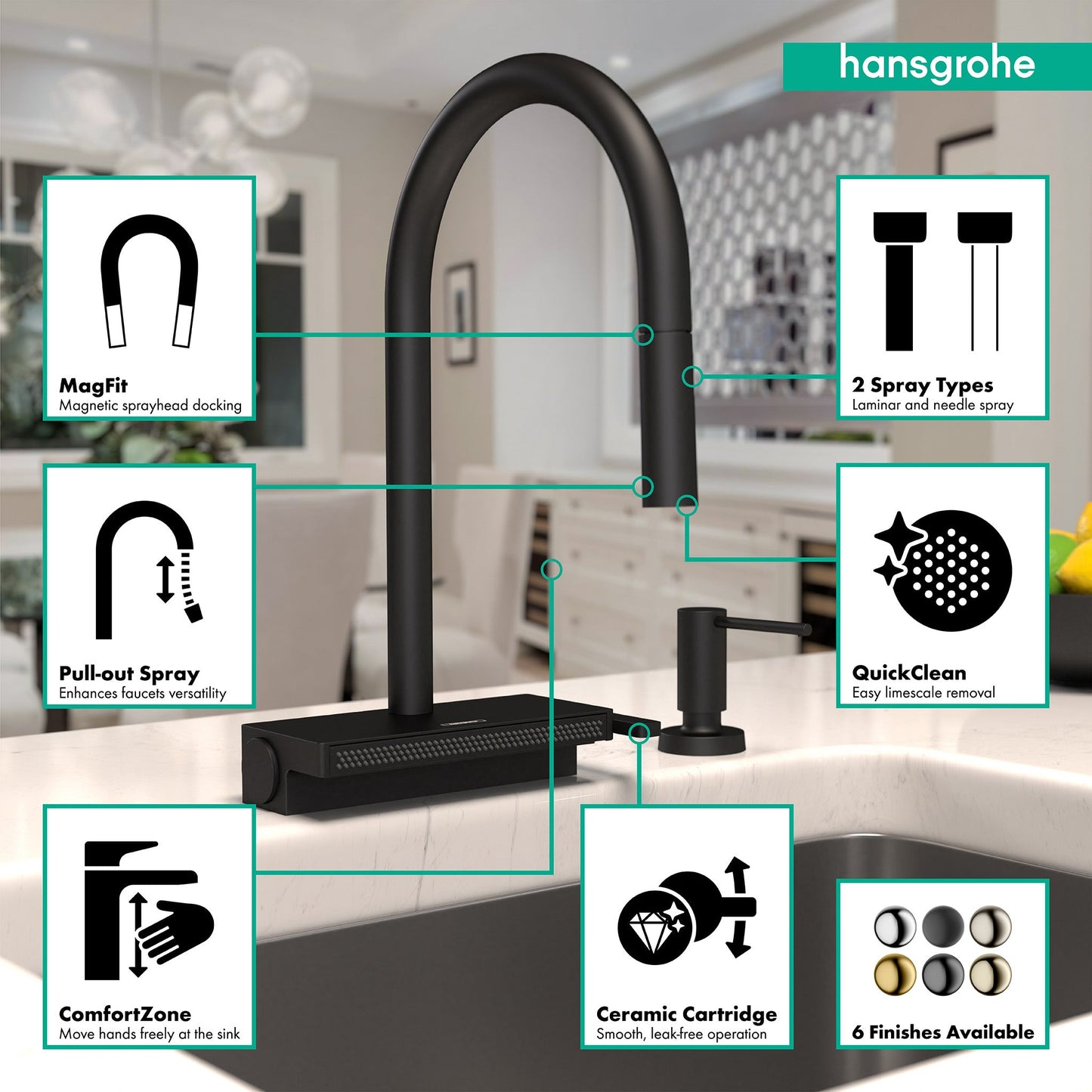 hansgrohe Aquno Select HighArc Kitchen Faucet, 3-Spray Pull-Down, 1.75 GPM