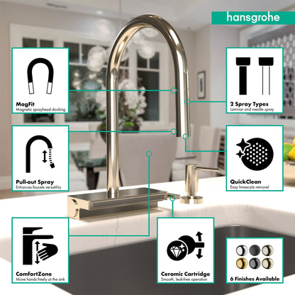 hansgrohe Aquno Select HighArc Kitchen Faucet, 3-Spray Pull-Down, 1.75 GPM