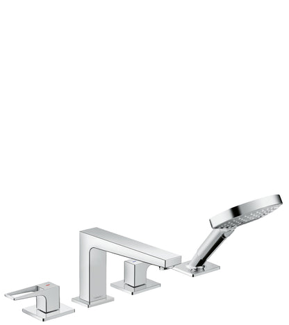 hansgrohe Metropol 4-Hole Roman Tub Set Trim with Loop Handles and 1.75 GPM Handshower