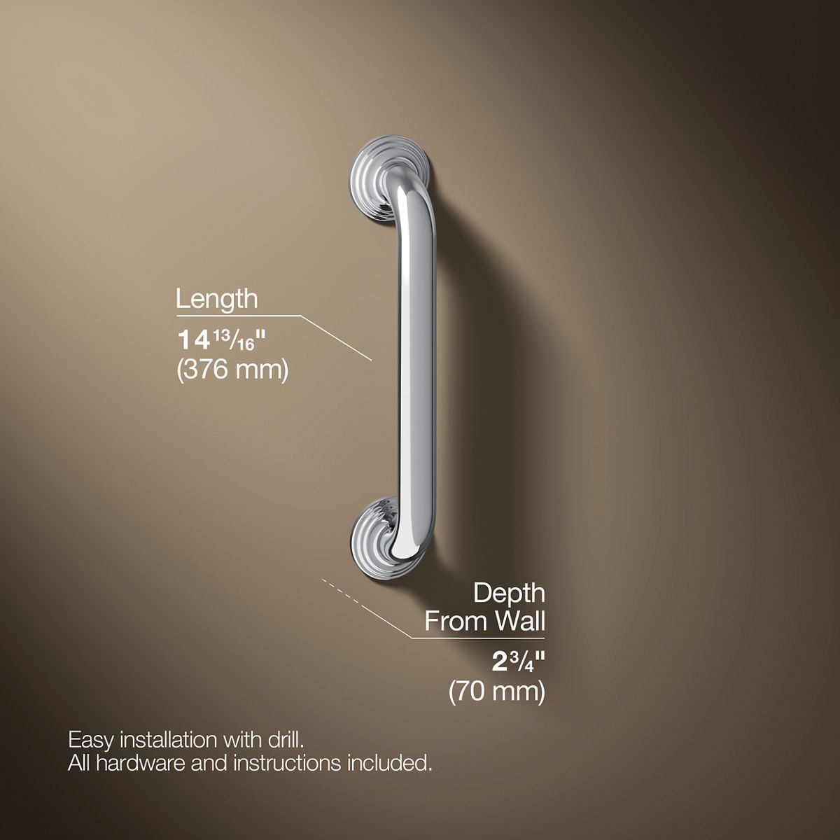 3/4 view of product with dimensions