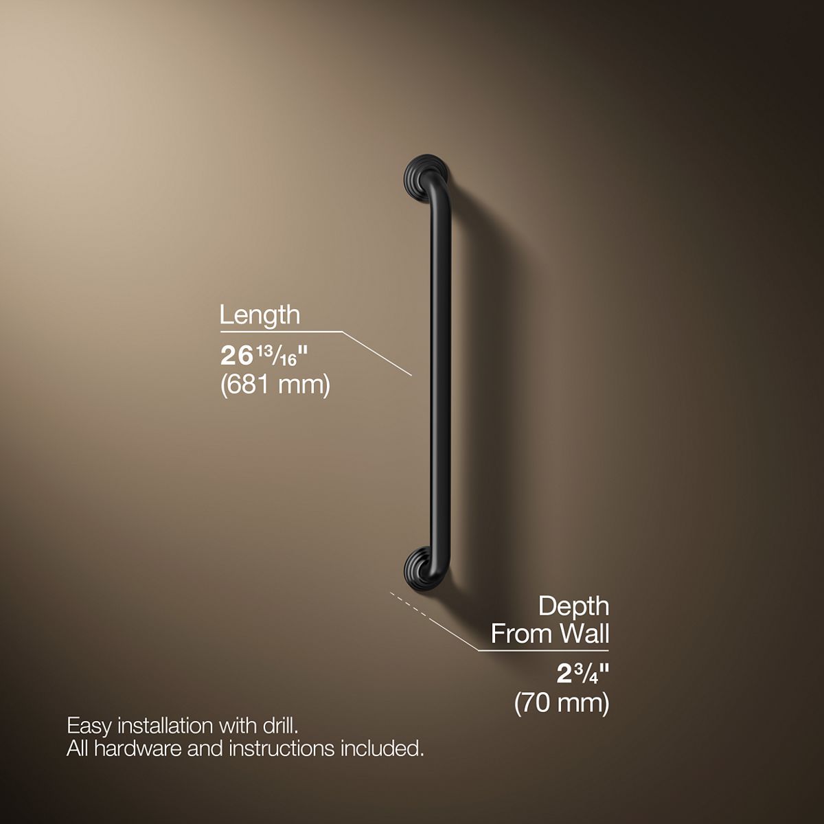 3/4 view of product with dimensions