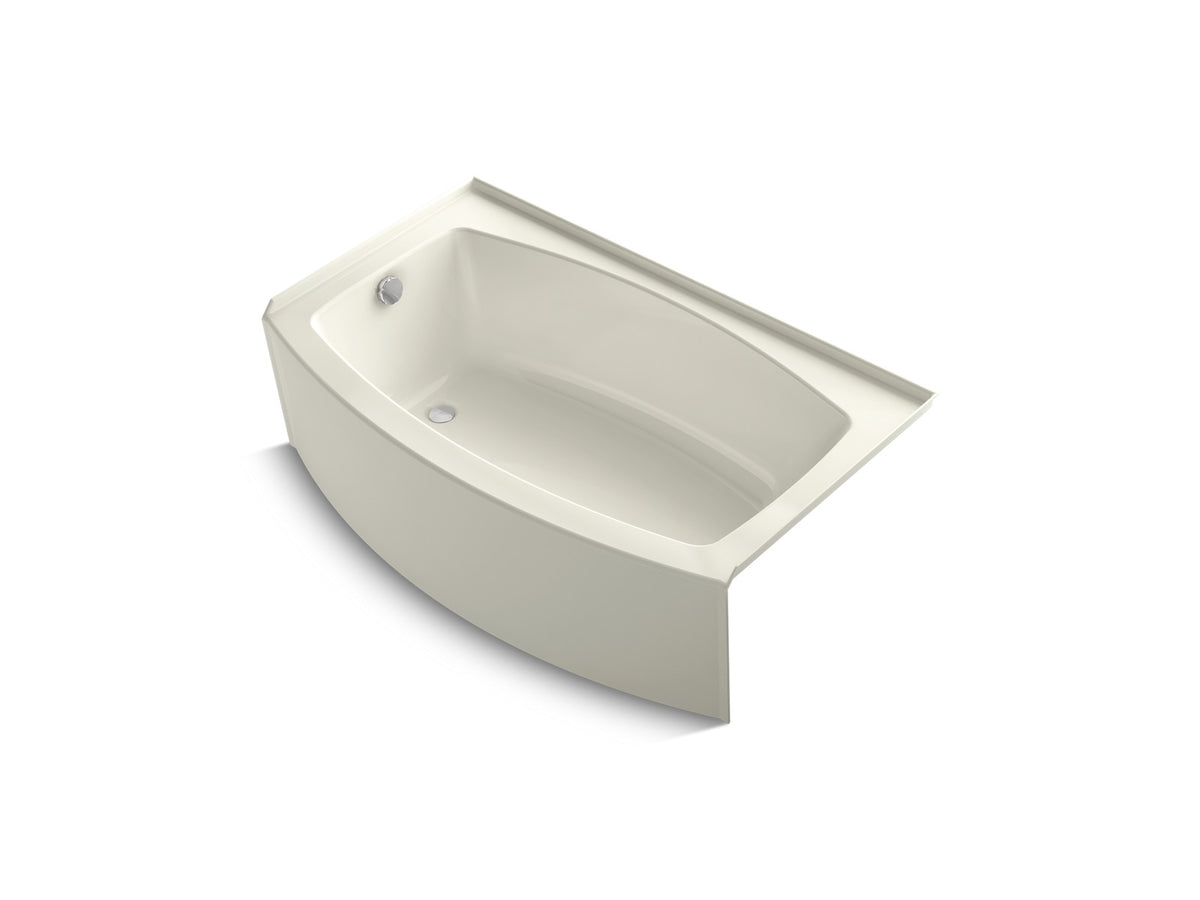 KOHLER K-1118-LAW Expanse 60" x 30-36" curved alcove bath with Bask heated surface and left-hand drain, biscuit