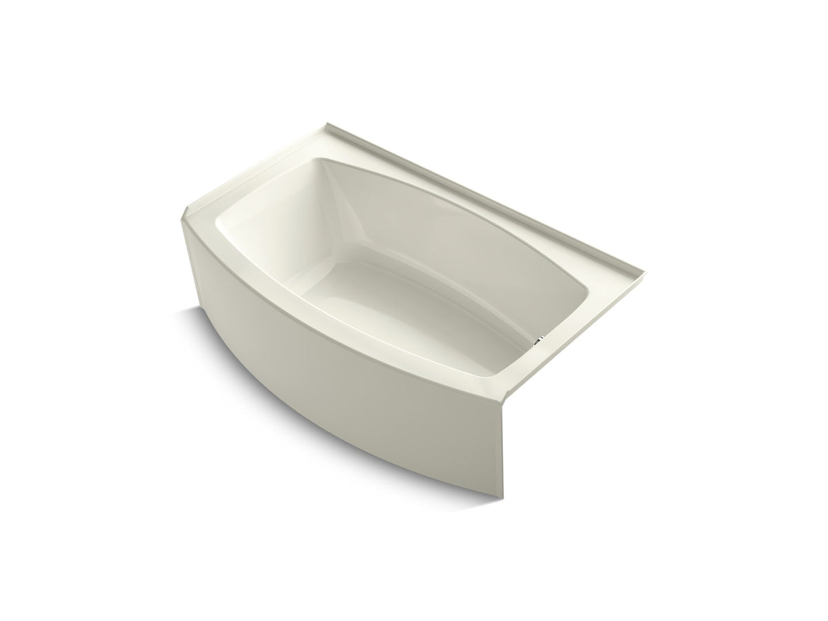 KOHLER K-1118-RAW Expanse 60" x 30-36" curved alcove bath with integral apron, Bask heated surface and right-hand drain,...