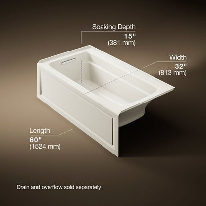 KOHLER K-1122-GHLA Archer 60" x 32" alcove Heated BubbleMassage air bath, left drain