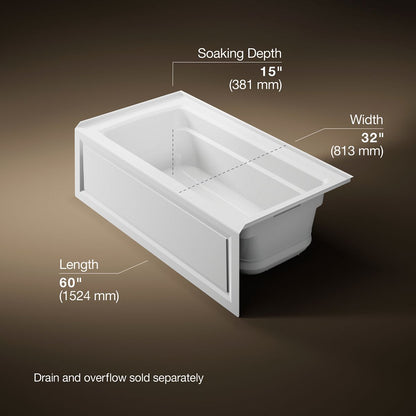 KOHLER K-1122-GHRA Archer 60" x 32" alcove Heated BubbleMassage air bath, right drain