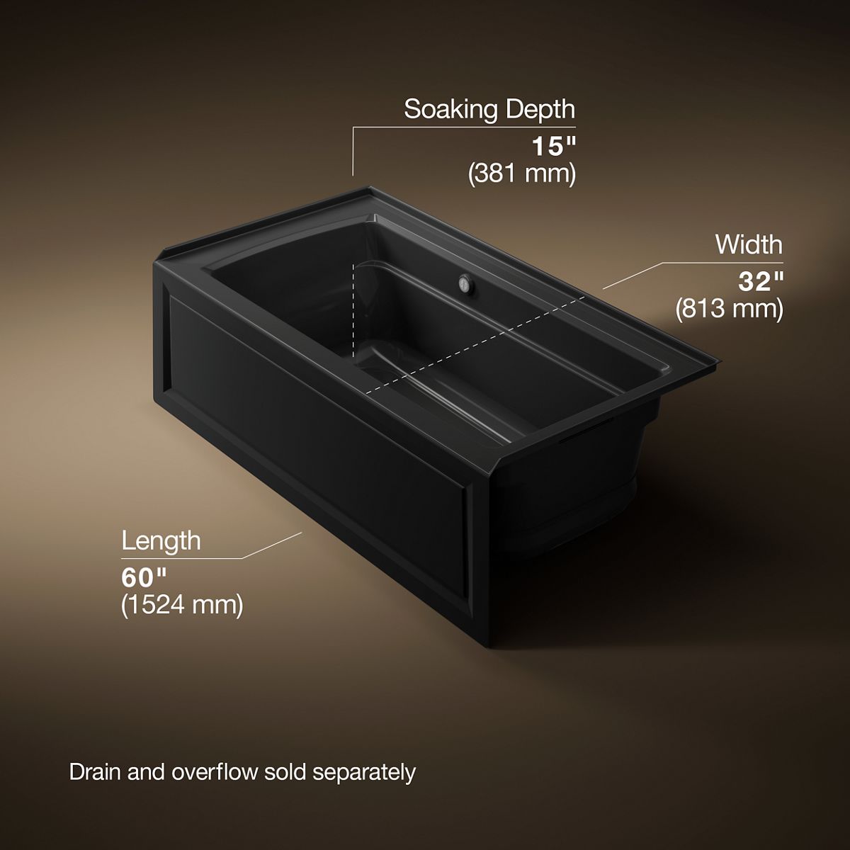 KOHLER K-1122-GHRAW Archer 60" x 32" alcove Heated BubbleMassage air bath with Bask heated surface, right drain