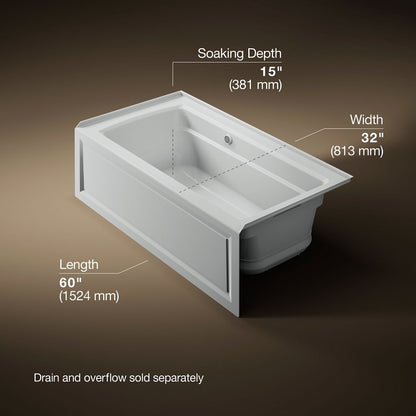 KOHLER K-1122-GHRAW Archer 60" x 32" alcove Heated BubbleMassage air bath with Bask heated surface, right drain