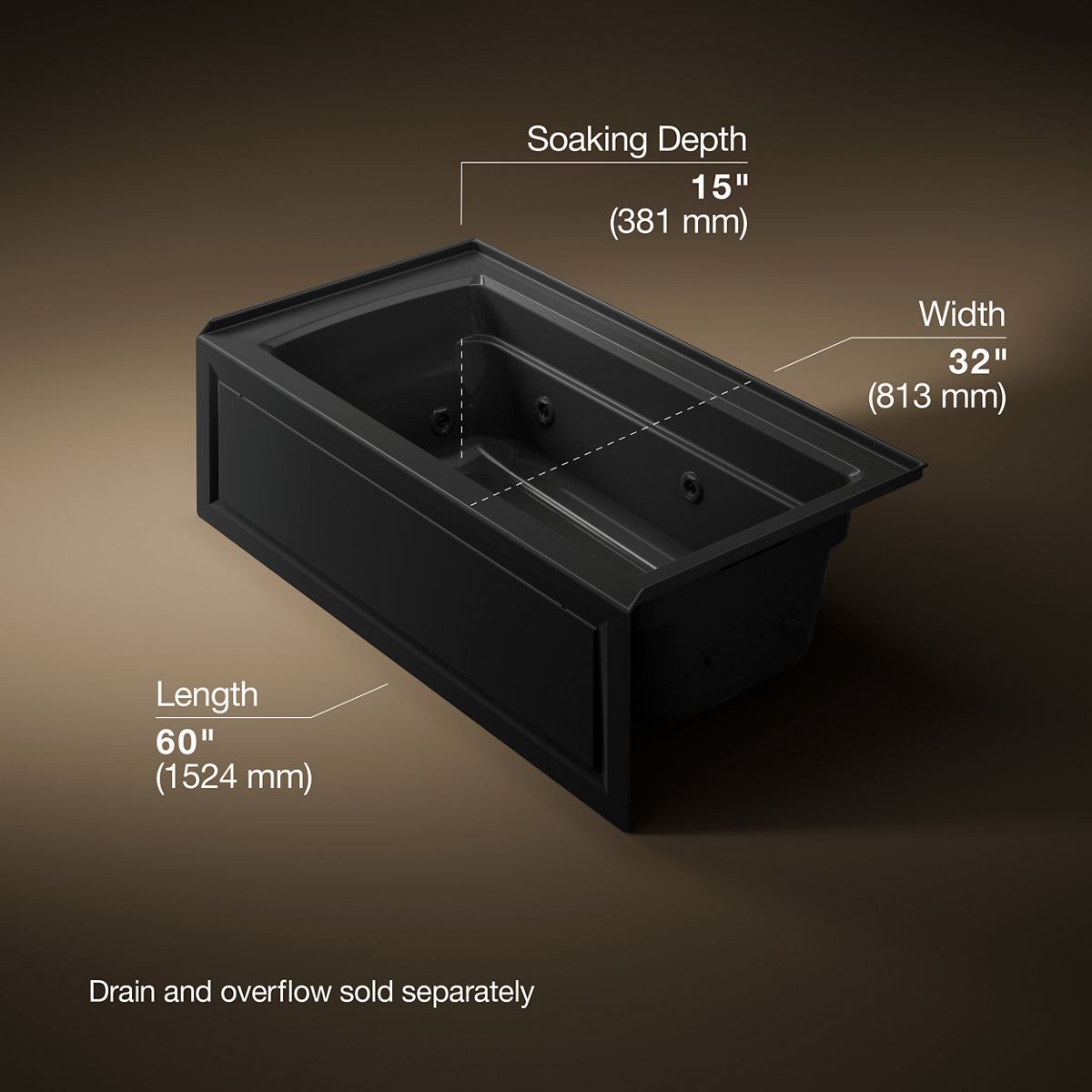 KOHLER K-1122-HR Archer 60" x 32" alcove heated whirlpool bath, right drain