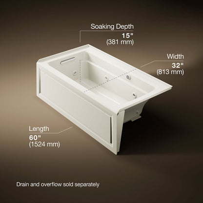 KOHLER K-1122-LAW Archer 60" x 32" alcove whirlpool bath with Bask heated surface, alcove left drain