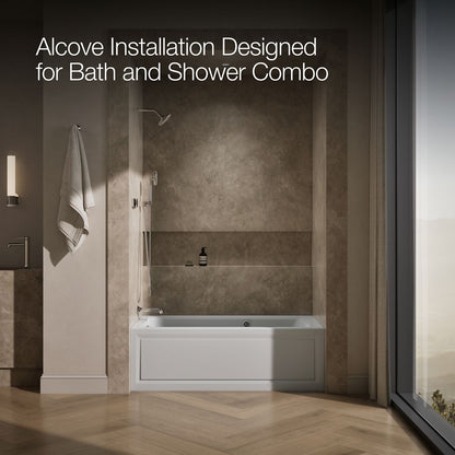 KOHLER K-1122-LAW Archer 60" x 32" alcove whirlpool bath with Bask heated surface, alcove left drain