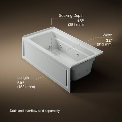 KOHLER K-1122-RA Archer 60" x 32" alcove whirlpool bath right drain