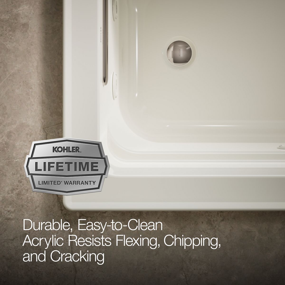 KOHLER K-1122-W1 Archer 60" x 32" drop-in whirlpool bath with and Bask heated surface