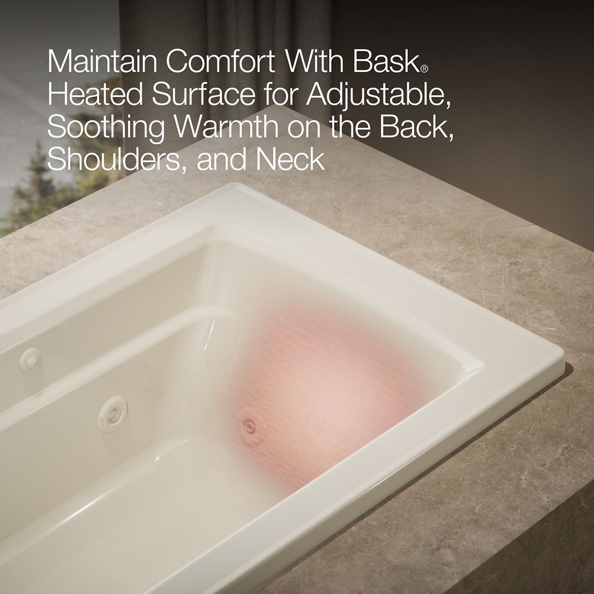 KOHLER K-1122-W1 Archer 60" x 32" drop-in whirlpool bath with and Bask heated surface