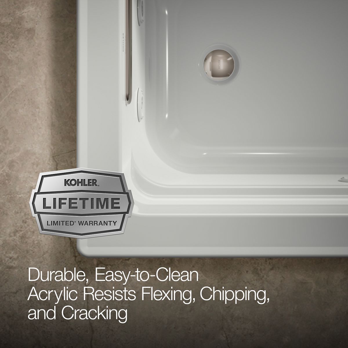 KOHLER K-1122-W1 Archer 60" x 32" drop-in whirlpool bath with and Bask heated surface