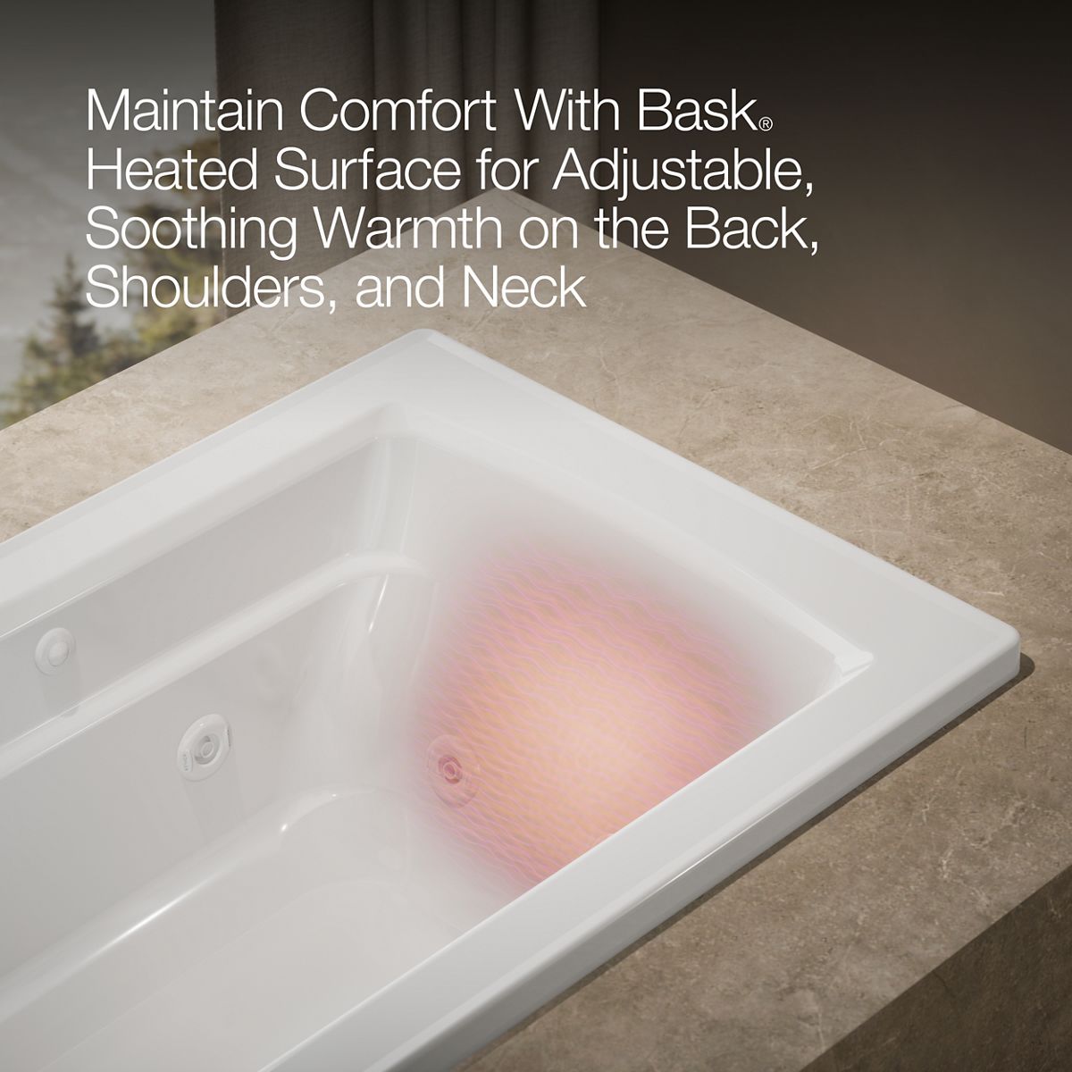 KOHLER K-1122-W1 Archer 60" x 32" drop-in whirlpool bath with and Bask heated surface
