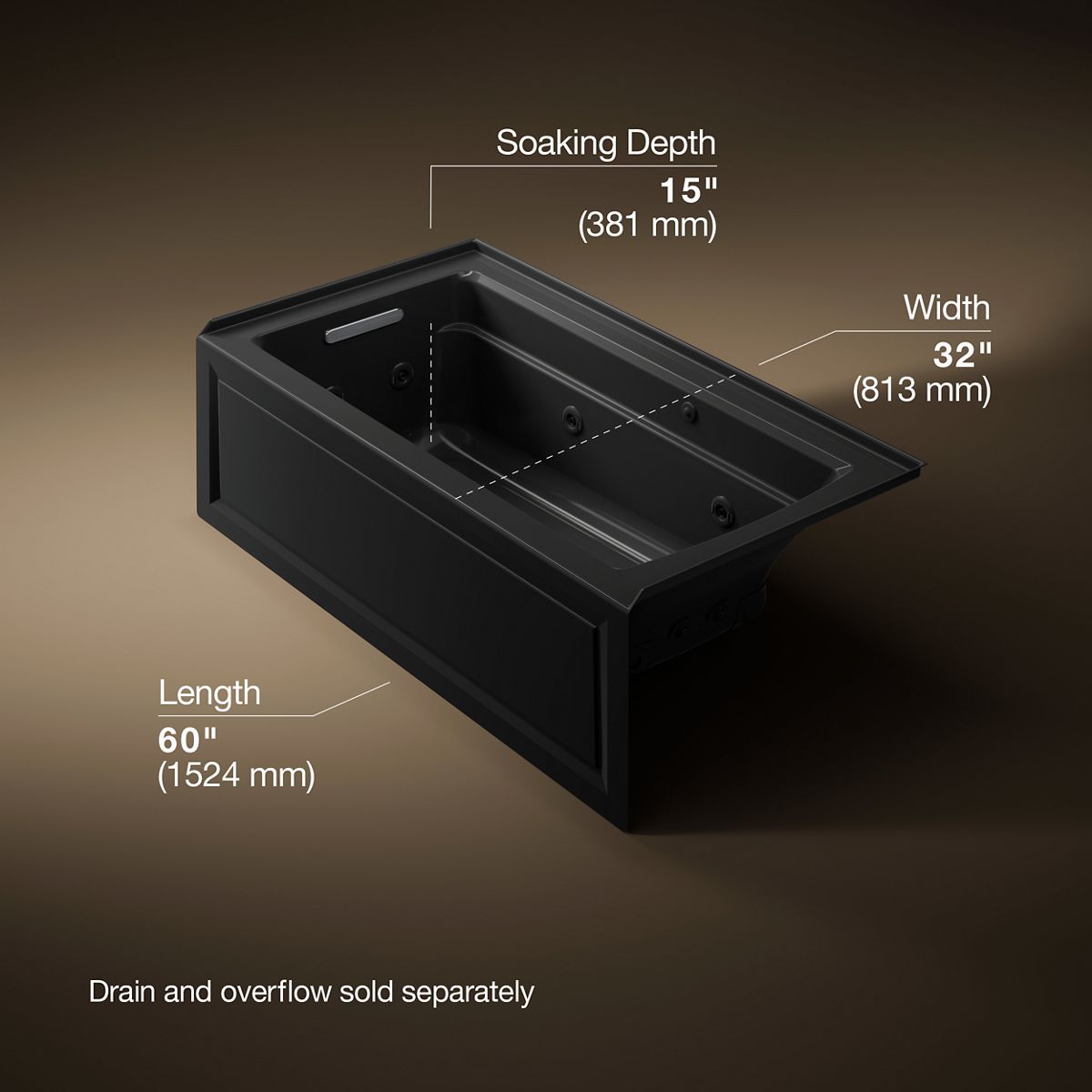 KOHLER K-1122-XGHLA Archer 60" x 32" alcove Heated BubbleMassage air bath and whirlpool, left drain