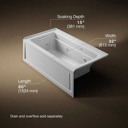 KOHLER K-1122-XGHLA Archer 60" x 32" alcove Heated BubbleMassage air bath and whirlpool, left drain