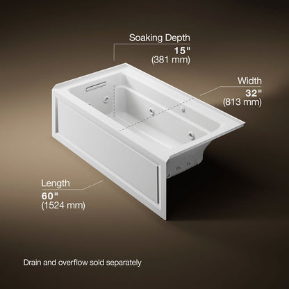 KOHLER K-1122-XGHLA Archer 60" x 32" alcove Heated BubbleMassage air bath and whirlpool, left drain