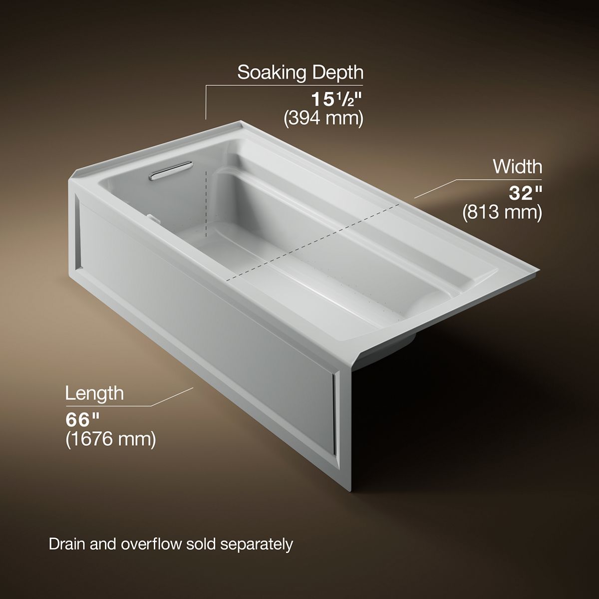 KOHLER K-1124-GHLA Archer 72" x 36" alcove Heated BubbleMassage air bath, left drain