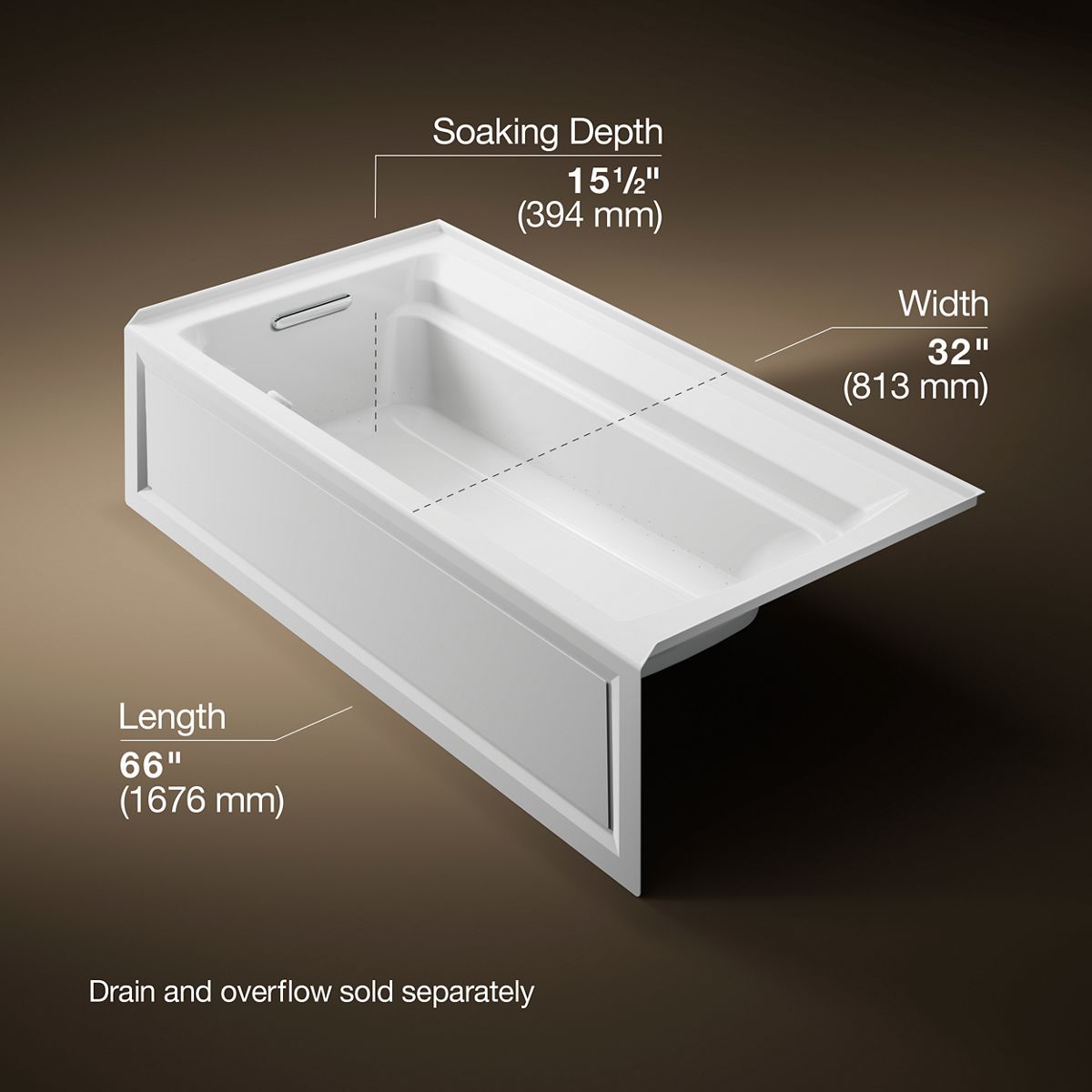 KOHLER K-1124-GHLA Archer 72" x 36" alcove Heated BubbleMassage air bath, left drain