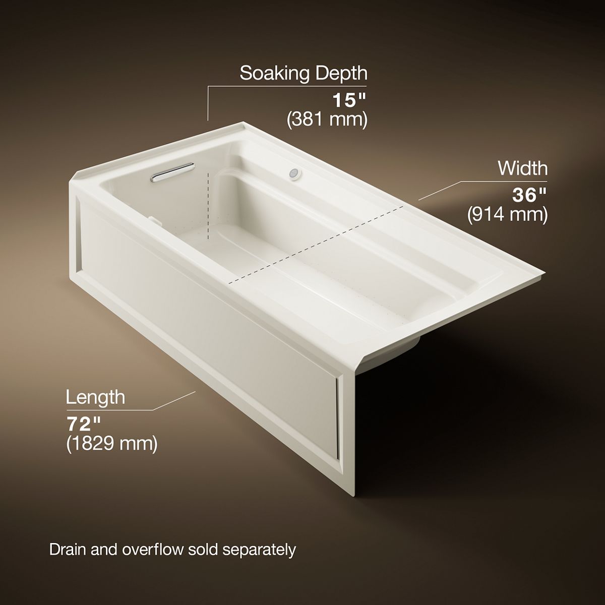 KOHLER K-1124-GHLAW Archer 72" x 36" alcove Heated BubbleMassage air bath with Bask heated surface, left drain