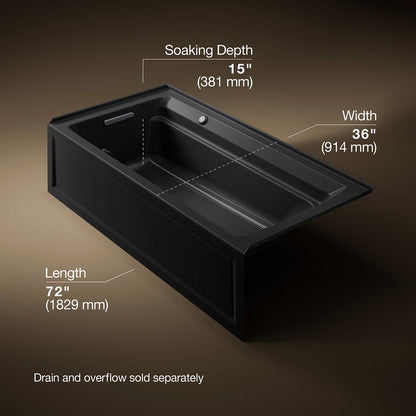 KOHLER K-1124-GHLAW Archer 72" x 36" alcove Heated BubbleMassage air bath with Bask heated surface, left drain