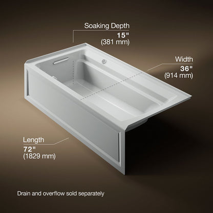 KOHLER K-1124-GHLAW Archer 72" x 36" alcove Heated BubbleMassage air bath with Bask heated surface, left drain