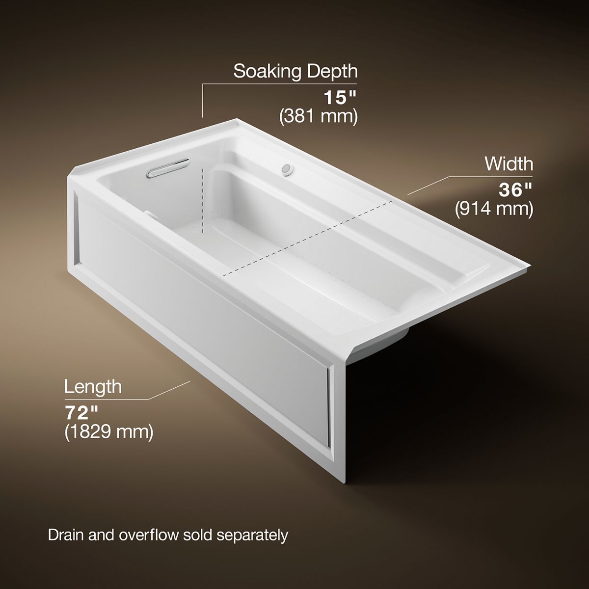 KOHLER K-1124-GHLAW Archer 72" x 36" alcove Heated BubbleMassage air bath with Bask heated surface, left drain