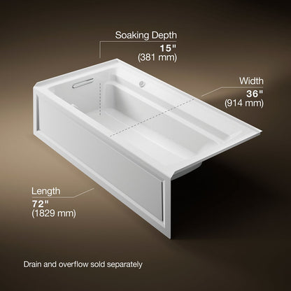 KOHLER K-1124-GHLAW Archer 72" x 36" alcove Heated BubbleMassage air bath with Bask heated surface, left drain