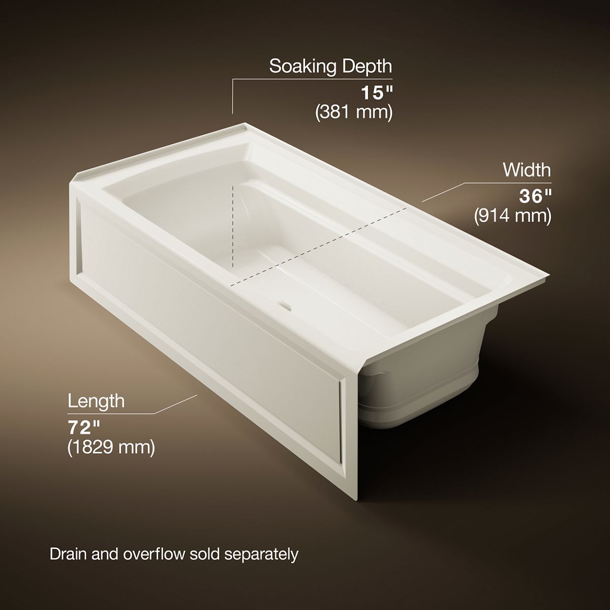 KOHLER K-1124-GHRA Archer 72" x 36" alcove Heated BubbleMassage air bath, right drain