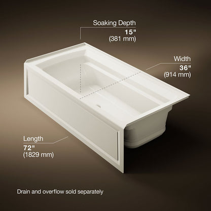 KOHLER K-1124-GHRA Archer 72" x 36" alcove Heated BubbleMassage air bath, right drain