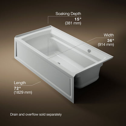 KOHLER K-1124-GHRAW Archer 72" x 36" alcove Heated BubbleMassage air bath with Bask heated surface, right drain