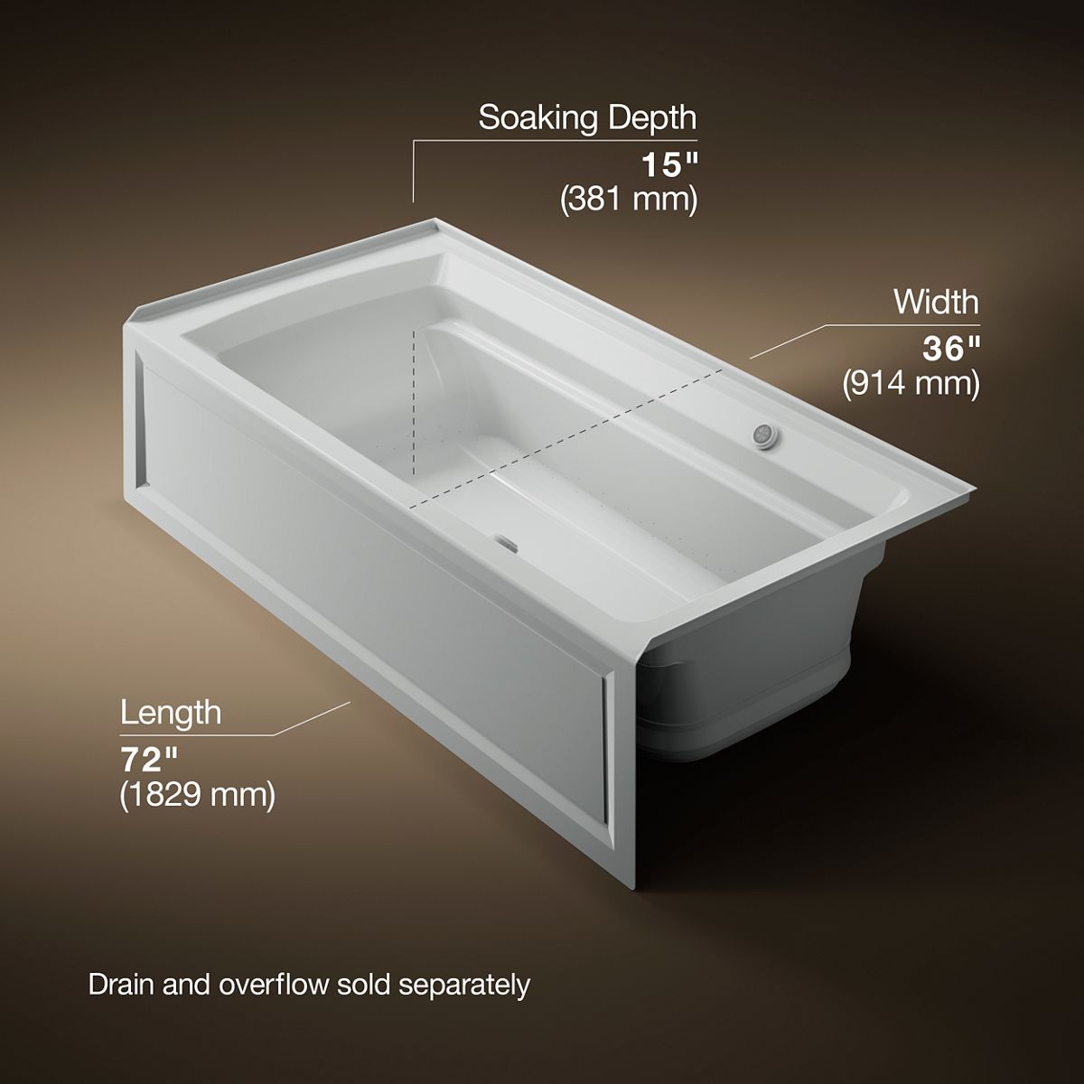 KOHLER K-1124-GHRAW Archer 72" x 36" alcove Heated BubbleMassage air bath with Bask heated surface, right drain