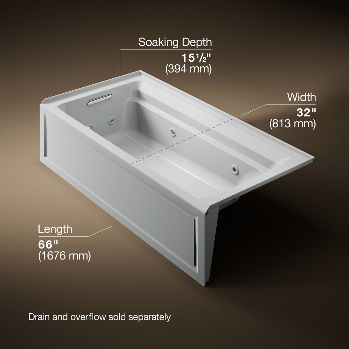 KOHLER K-1124-HL Archer 72" x 36" alcove whirlpool bath with alcove, left drain