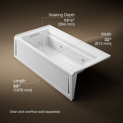 KOHLER K-1124-HL Archer 72" x 36" alcove whirlpool bath with alcove, left drain