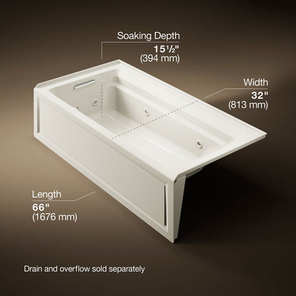 KOHLER K-1124-LA Archer 72" x 36" alcove whirlpool bath with alcove, left drain
