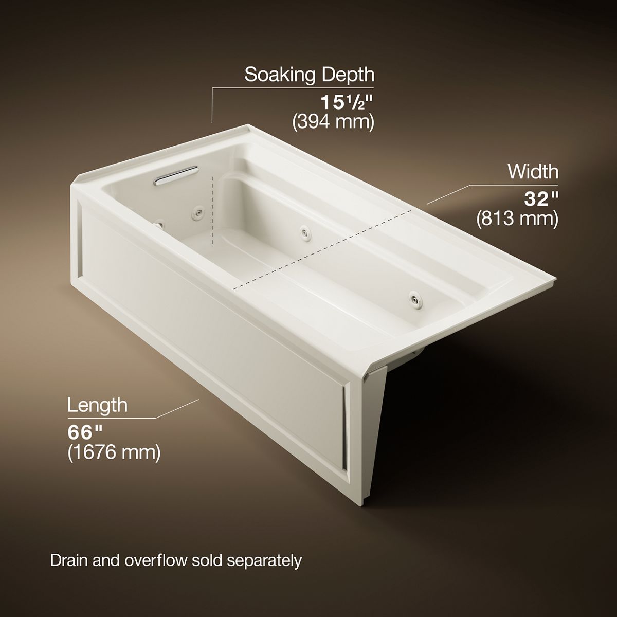 KOHLER K-1124-LA Archer 72" x 36" alcove whirlpool bath with alcove, left drain