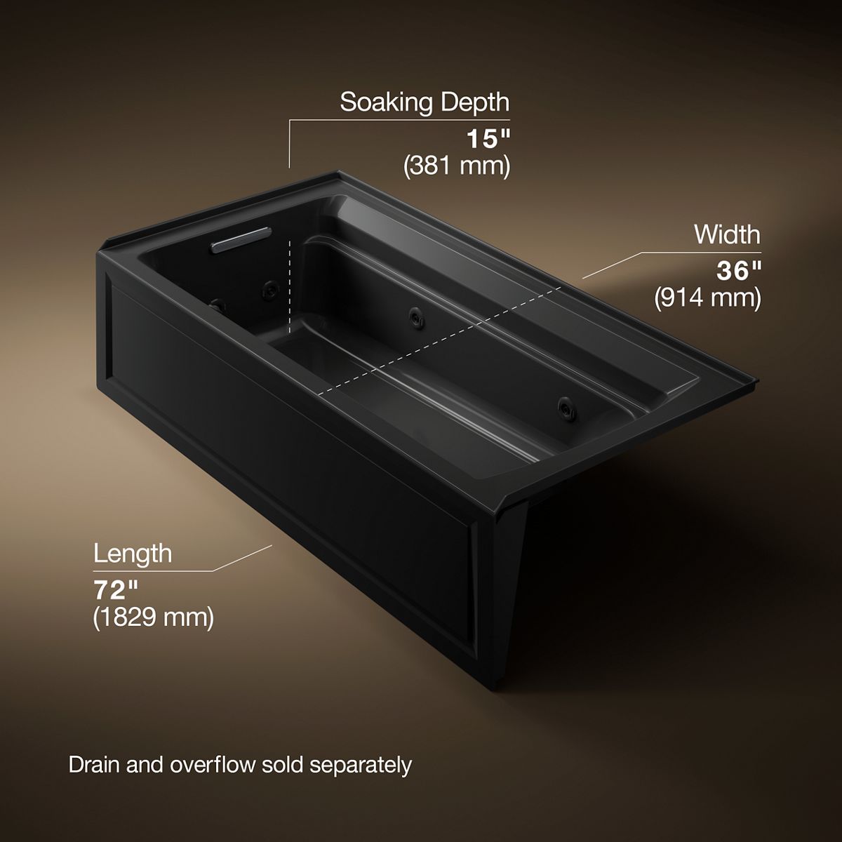 KOHLER K-1124-LA Archer 72" x 36" alcove whirlpool bath with alcove, left drain