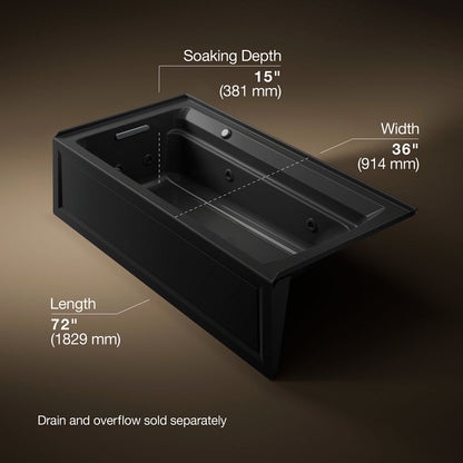 KOHLER K-1124-LAW Archer 72" x 36" alcove whirlpool bath with Bask heated surface, left drain