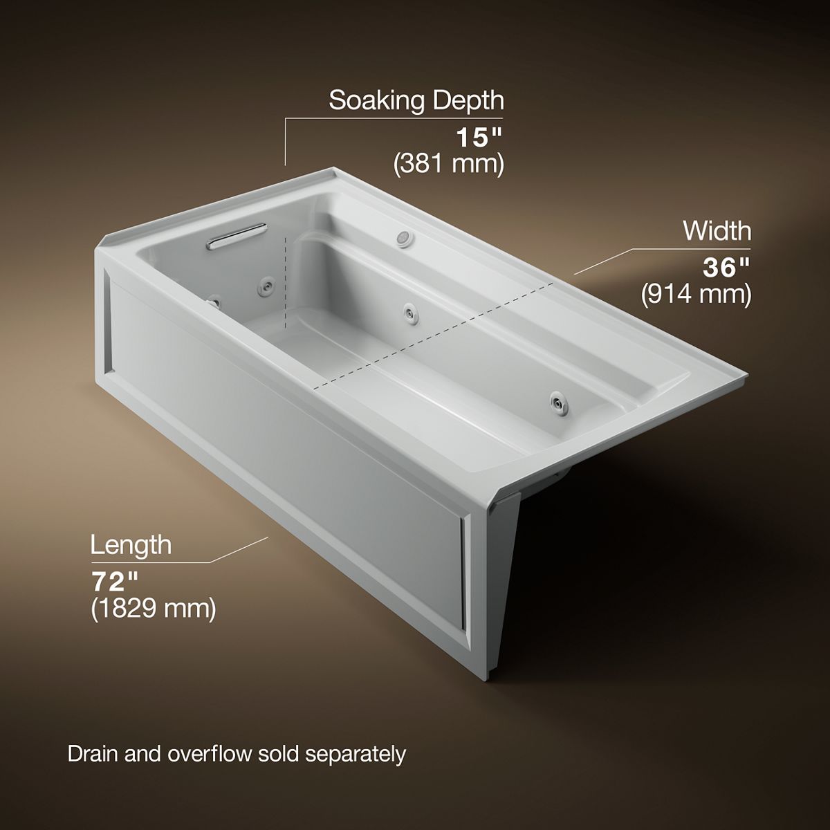 KOHLER K-1124-LAW Archer 72" x 36" alcove whirlpool bath with Bask heated surface, left drain