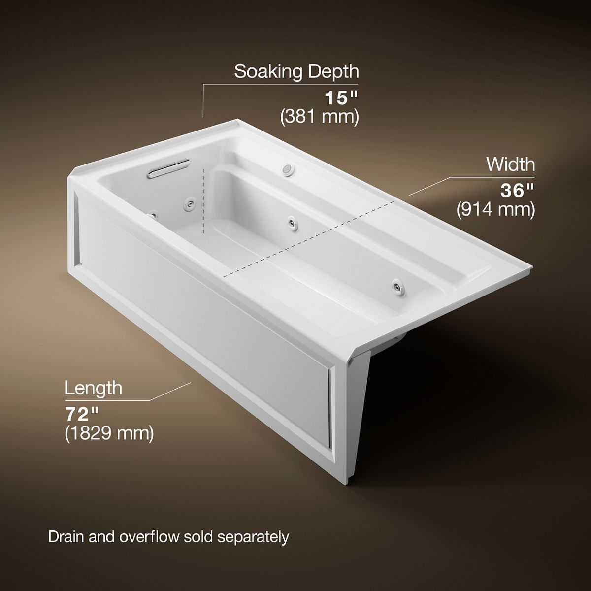 KOHLER K-1124-LAW Archer 72" x 36" alcove whirlpool bath with Bask heated surface, left drain